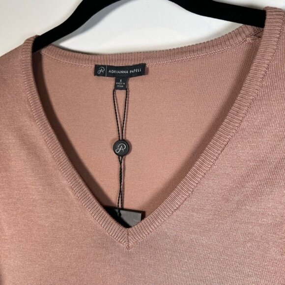 NWT ADRIANNA PAPELL Antique Rose Long Sequin Sleeve V-neck Pullover Sweater Sz S - Picture 9 of 16